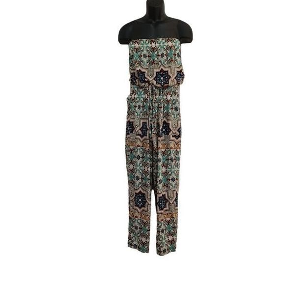 Skye’s The Limit Print Jumpsuit Tie Waist Pockets Elastic Band Tube Top Sz Large - Picture 1 of 7